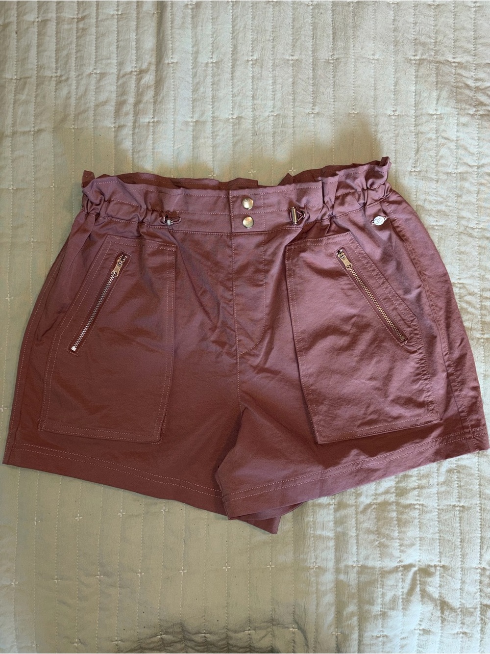 High-Waist Paperbag Utility Shorts - Mauve